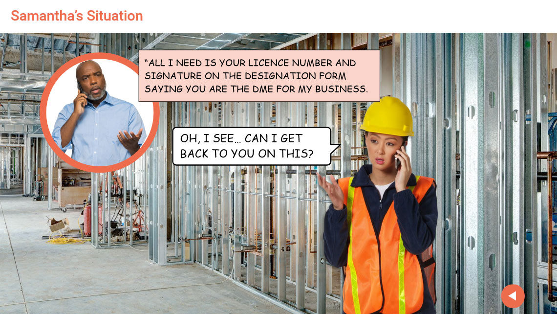 woman with hardhat talking to man over a cell phone